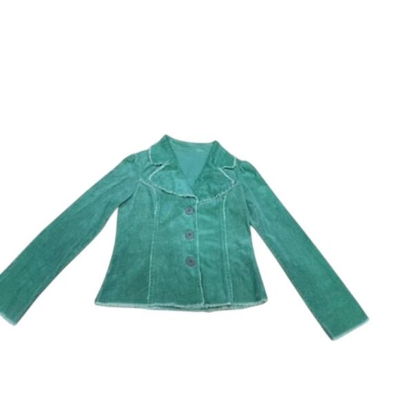 NO TAG Y2K Green Blazer SZ L Vintage Lg Buttons SZ-L (Runs Small) Washed & Ready - Picture 4 of 11